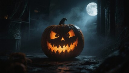 Halloween jack o lantern with fire on a black background	
