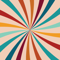 Vibrant retro sunburst pattern with alternating warm and cool color rays radiating from a central point
