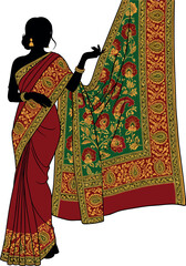 Naklejka premium Elegant Woman in Traditional Sari, Silhouette Illustration