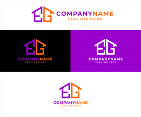 The logo design combines the letters EG and house, using purple and orange colors.