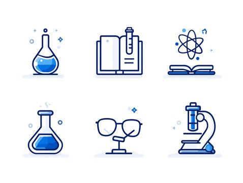 Vector Science Education Icons Set Modern Organic Blue Scientific Symbols