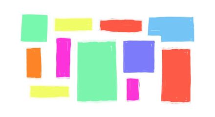 Vibrant collection of hand-drawn blocks and squares forming a colorful abstract geometric collage background