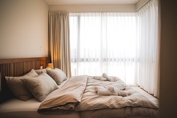 Serene Bedroom with Natural Light and Cozy Bedding, Inspiring Relaxation