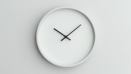 Minimalist White Wall Clock on a White Background.