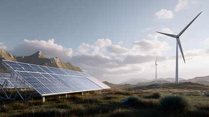 Sustainable Energy Landscape Wind Turbines and Solar Panels
