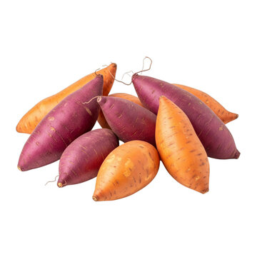 Pile of Orange and Purple Sweet Potatoes isolated on a transparent background image