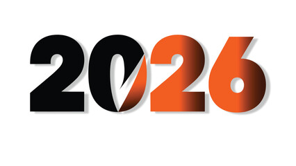 Stylized “2026” typography with black and orange digits and leaf-cut zero, blending modern design and organic elements for branding and events