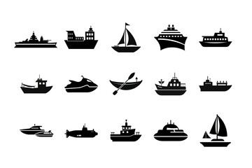Collection of scalable vector illustrations of various ships and boats for nautical and marine themes
