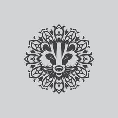 Intricate floral design featuring a badger s face in the center