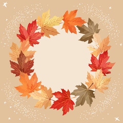 Autumn Maple Leaves Wreath Frame on Dusty Brown Background