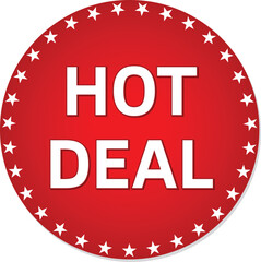 Hot deal banner. Special and limited offer. Sale badge. Promo sticker with with stars in red circle.Vector illustration.
