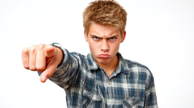 Angry Teenager Pointing Index Finger
