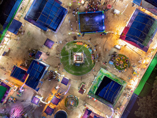 Drone View of a Colorful Temporary Amusement Park in South Asia