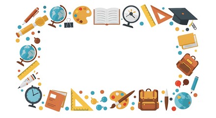 Educational elements frame globe books supplies and school background design