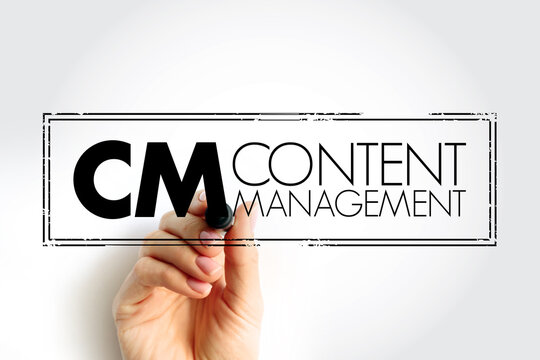 CM - Content Management is a set of processes and technologies that supports the collection, managing, and publishing of information in any form or medium, acronym stamp concept background