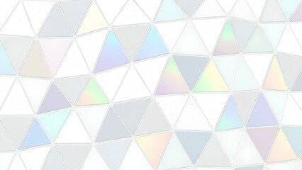 Fototapeta premium Bright white geometric background composed of low poly triangular pattern with subtle elegant holographic and iridescent colors creating clean modern futuristic surface