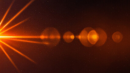 Cinematic lens flare overlay with fiery orange light streaks and dust particles on a dark background. Ideal for retro film effects, video overlays, design, and photography.