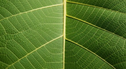Obraz premium Green leaf macro; detailed venation, cell structure visible