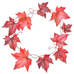 Watercolor Autumn Maple Leaf Wreath: Rustic Fall Foliage Clipart
