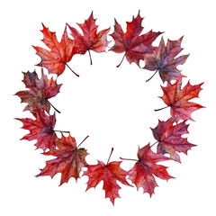 Fototapeta premium Watercolor Autumn Maple Leaf Wreath Clipart 