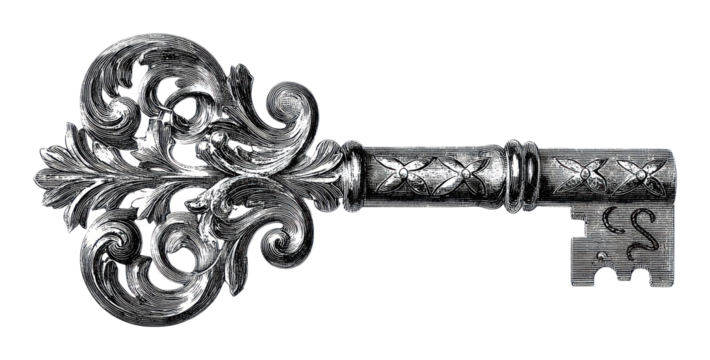 PNG Victorian engraved medieval key vintage design decorative.