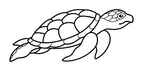 Simple black and white line drawing of a sea turtle swimming gracefully in the ocean