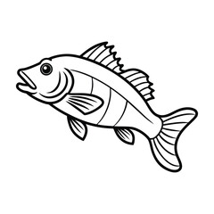Simple black and white line drawing of a perch fish swimming in clear water
