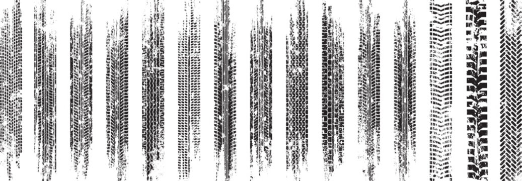 Tyre Trace Vector Grunge Set, Dirty Tires Marks and Treads Vector Collection - Powered by Adobe