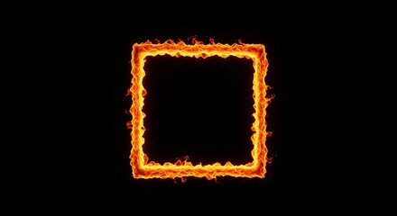 Fiery square frame glowing against dark background digital abstract concept