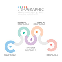 Colorful infographic with a winding path showing steps and icons for data visualization and business concepts