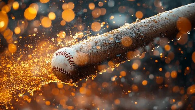 Baseball Bat Hitting Ball with Sparks Flying in Slow Motion.