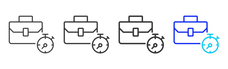 Work Timer Icon Set Collection in Creative Outline Style for Industrial Engineering Business Featuring Multiple Thickness Variations and Modern Vector Design