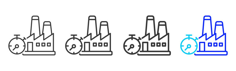 Production Timer Icon Set Collection in Creative Outline Style for Industrial Engineering Business Featuring Multiple Thickness Variations and Modern Vector Design
