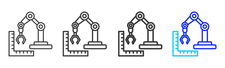 Robotic Calibration Icon Set Collection in Creative Outline Style for Industrial Engineering Business Featuring Multiple Thickness Variations and Modern Vector Design