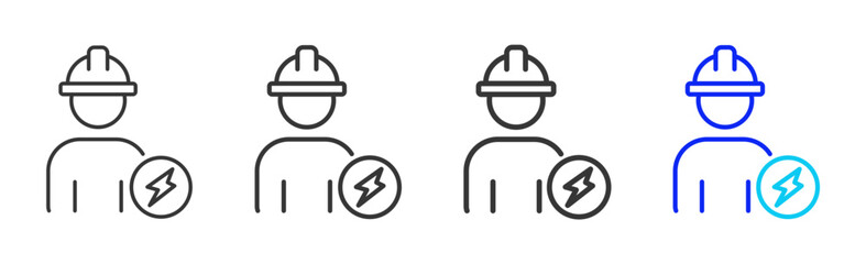 Electrical Maintenance Icon Set Collection in Creative Outline Style for Industrial Engineering Business Featuring Multiple Thickness Variations and Modern Vector Design
