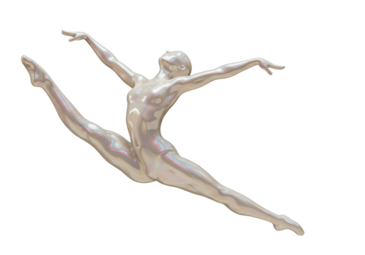 Isolated dancer mid-air in a dramatic split, athletic pose, stage presence, showmanship, art