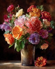 Obraz premium Vibrant Floral Arrangement in Rustic Vase for Home Decor Inspiration