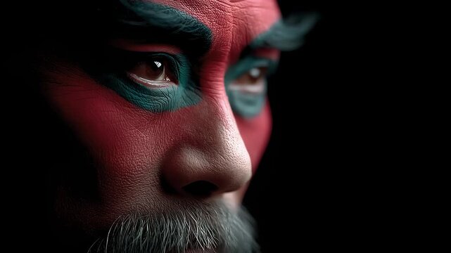 Close-up of Dramatic Facial Makeup Showcasing Oriental Cultural Art