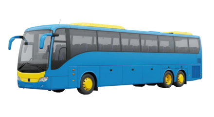 Isolated large blue coach bus perfect for traveling and long journeys in comfort, no background
