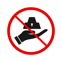Forbidden sign with three gold bars in hand icon
