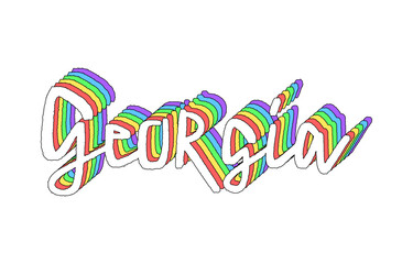 Georgia hand lettering with 3d isometric effect and rainbow patterns