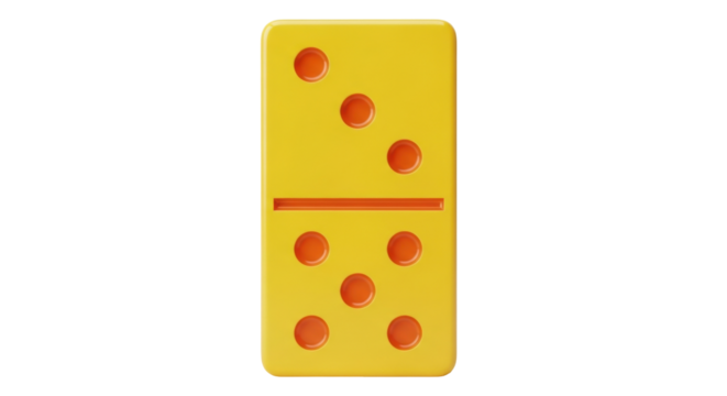Isolated single yellow domino tile featuring a four and a four, classic table game piece