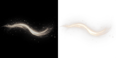 An abstract light trail with sparkling particles, perfect for use as a PNG overlay on a transparent background.