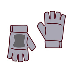 A pair of grey fingerless gloves for sports and fitness activities. This protective gear is ideal for weightlifting, cycling, or any activity requiring a secure grip and hand protection.