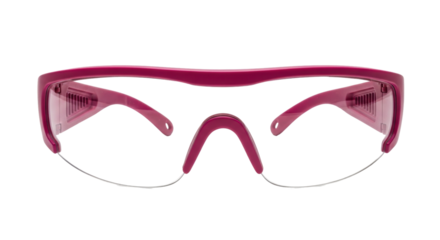 Isolated stylish pink safety glasses for eye protection in laboratory or workshop environment