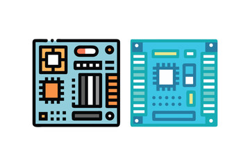 Two colorful circuit boards with integrated chips and electronic components