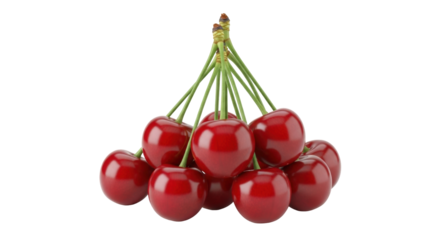 Isolated handful of fresh ripe cherries, a juicy fruit snack for healthy lifestyle habits