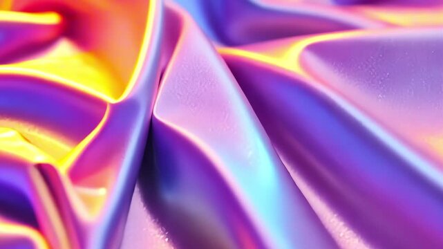 Smooth silky abstract folds in radiant magenta, yellow and blue tones resembling satin fabric. Concept of digital fashion and futuristic textile design
