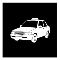 Fototapeta premium White silhouette vector illustration of a classic taxi cab isolated on a black background.