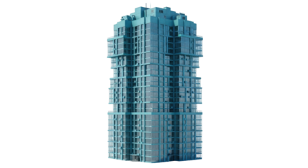Isolated architectural view of a modern high-rise building in a city downtown area